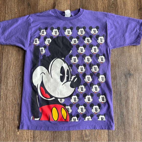 Vintage Mickey& Co Mickey Mouse AOP large double sided face graphic shirt M USA - Picture 2 of 12